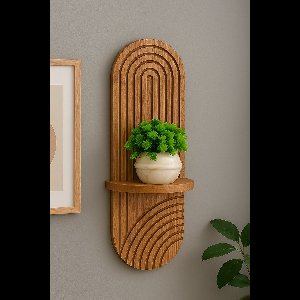 WoodWorks Houten Wanddecoratie met Plank – Scandinavisch Boogdesign – 54,5 × 15 cm – Moderne Wandplank / Wandrek voor Woonkamer, Hal & Slaapkamer