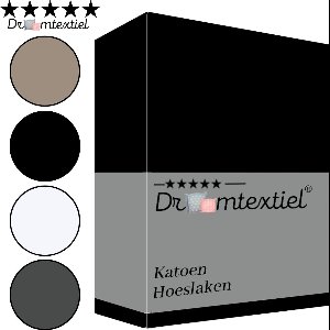 Droomtextiel Luxe Hoeslaken Glad Katoen Zwart Twijfelaar 120x200 cm - Hoogwaardige Kwaliteit - 100% Katoen