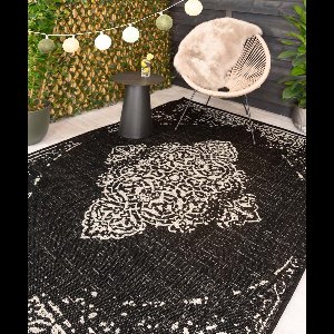Vintage buitenkleed - Coastal Bay zwart/wit 280x370 cm