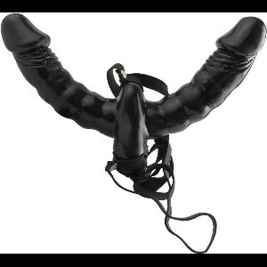 Vibrating Double Delight Strap-On - Black - Double Dildos - Strap On Vibrators
