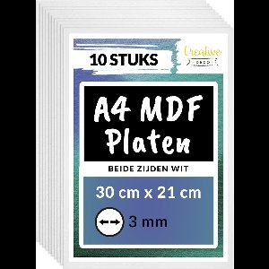 Creative Deco 10 x A4 MDF platen Wit aan beide zijden | 300 x 210 x 3 mm | Dunne houten platen | Perfect voor laser, CNC router, modelbouw, figuurzaag