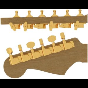 Hipshot HS6K1EN0G guitar tuner upgrade kit, 6 inline classic, 10mm post hole, closed gold