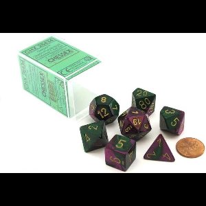 Chessex Gemini Green-Purple/gold Polydice Dobbelsteen Set (7 stuks)