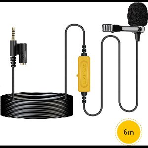 7RYMS S.LAV 01 Lavalier Microfoon voor smartphone, camera en computer (6 m.) - 3,5mm jack - Met monitoring - Erg lang - Zwart/Geel