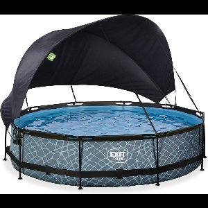 EXIT Stone zwembad ø360x76cm met filterpomp en schaduwdoek - grijs