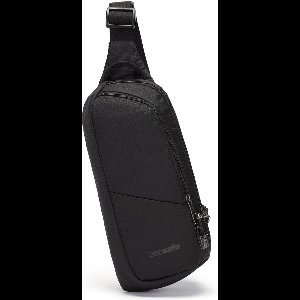 Pacsafe Vibe 150 Sling Crossbody - 2.5 L - Schoudertas - RFID-blokkerend - Anti-diefstal - Beveiligde Reistas - Waterafstotend - Festival Tas - Dubbele Beveiligingsgesp met Snelsluiting - Gerecycled Polyester - Jet Black