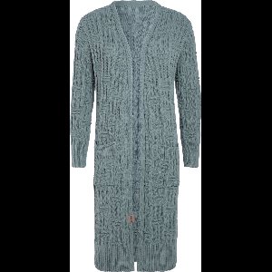 Knit Factory Bobby Lang Gebreid Vest - Cardigan voor de herfst en winter - Groen damesvest - Lang vest tot over de knie - Grof gebreid vest uit 30% wol en 70% acryl - Stone Green - 36/38 - Met steekzakken