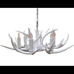 Wild’nChic - Luxe Kroonluchter Ree Gewei - 6 Lichts - Wit - E14 Fitting - Landelijk, Rustiek, Modern, Designlamp, Dierenlamp, Hanglamp, Plafondlamp, Woonkamer, Eetkamer, Slaapkamer