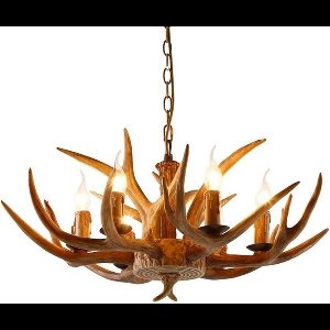 WildChic Kroonluchter Ree gewei - 6 lichts - 70x70x30cm - Bruin - Epoxyhars - hanglampen eetkamer, hanglamp landelijk, hanglampen woonkamer, hanglamp slaapkamer, hanglamp kinderkamer, hanglamp rotan