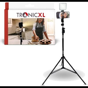 TronicXL Set 4-delig - 210cm Tripod + Smartphone houder + LED Lamp + Kogelkop 360° draaibaar - Statief voor Foto en Video Livestreaming - Universeel 7 tot 10 inch