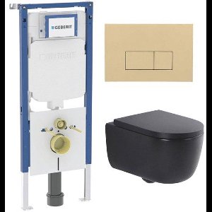QeramiQ Dely Swirl Toiletset - 36.3x51.7cm - Geberit UP720 Duofix Sigma inbouwreservoir - 35mm zitting - bedieningsplaat beige - rechthoekige knoppen - mat zwart