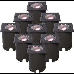 HOFTRONIC - Set van 9 Cody Smart Grondspots XL Zwart - Vierkant - Kantelbaar - RGB + WW - GU10 5,5W 345 Lumen - Bestuurbaar via smartphone en stem - IP67 Waterdicht - WiFi + Bluetooth - Smart Home tuinverlichting