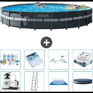 Intex Rond Ultra XTR Frame Zwembad - 732 x 132 cm - Inclusief Pomp - Ladder - Grondzeil - Afdekzeil Onderhoudspakket - Glasparels - Schoonmaakset - Stofzuiger