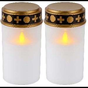 Set van 2 LED Grafkaarsen met Realistisch Vlameffect – Wit – 12,5 cm – Water- en Weerbestendig – Brandduur ca. 21–23 dagen onafgebroken