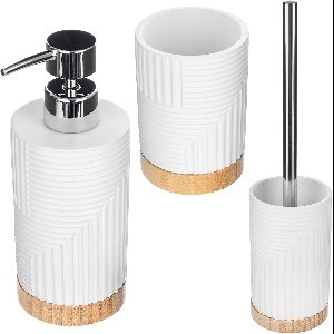 KADAX Set van 3 voor badkamer, tandenborstelbeker, afwasmiddeldispenser en toiletborstel, decoratieve tandenborstelbeker, moderne zeepdispenser, wc-garnituur (rond wit)