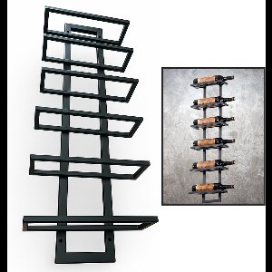 Catrinaz® Wijnrek Muur in Hoogwaardig Staal voor 6 Flessen – Mat Zwart – Hangend Wijnrek – Industrieel | Modern – Ruimtebesparend & Decoratief