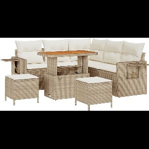vidaXL - Tuinbank - Set - met - kussen - 8 - pcs - Beige - poly - rattan
