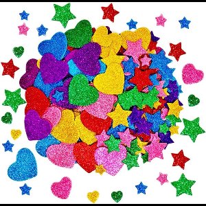 260 stuks kleurrijke glitter foam stickers zelfklevende sterren mini hartvormen glitter stickers, knutselspullen voor kinderen wenskaarten huisdecoratie sterren en hartvormen sterren en harten