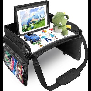 Tenify Luxe & Stevige Reistafel met Tekentafel & Tablethouder - Opvouwbaar - Auto Organizer - Whiteboard - Speeltafel - Autotafel Voor Kinderen - Zwart