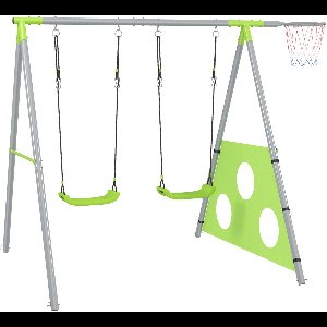 AIYAPLAY-Kinderschaukel-Metall, Kunststoff-238L x 180B x 182H cm-Grün+Grau