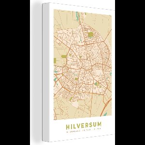 Canvas Schilderij Stadskaart - Hilversum - Vintage - 20x30 cm - Wanddecoratie