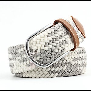 Geweven Riem - duo color - grijs/wit - Elastische Riem - Uitrekbaar tot 110 cm - Uniseks - met gesp