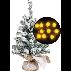 Kleine kunst kerstboom - besneeuwd - incl. zonnebloemen lichtsnoer - H45 cm