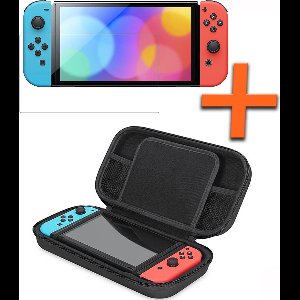 Hoesje Geschikt voor Nintendo Switch Hoes Bescherm Case Hardcover Met Screenprotector - Hoes Geschikt voor Nintendo Switch Case - Zwart