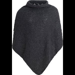 Knit Factory Coco Gebreide Poncho - Met ronde kraag - Dames Poncho - Gebreide mantel - Donkergrijze winter poncho - Antraciet - One Size