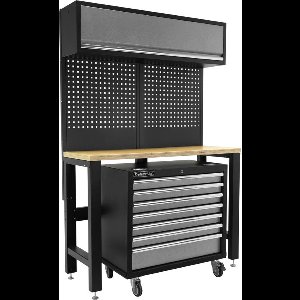 Kraftmeister werkbank met wandkast en gereedschapswagen Multiplex 136 cm grijs