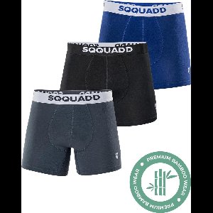 SQQUADD® Bamboe Ondergoed Heren - 3-pack Boxershorts - Maat S - Comfort en Kwaliteit - Voor Mannen - Bamboo - Zwart/Grijs/Blauw
