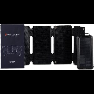 Heko Solar® Pulse + Unfold 15 - Powerbank met Zonnepaneel - 10000mAh - Ingebouwde USB-C/Micro/Lightning Kabels - Draadloze Oplader - Noodpakket, Kamperen en Outdoor