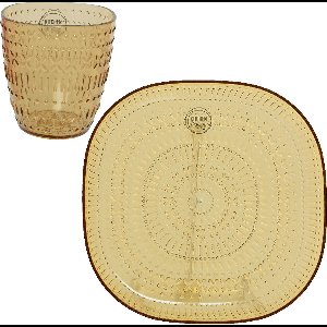 Decoris camping servies set - 8-delig - kunststof - 4 personen - geel