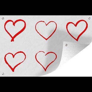 Muurdecoratie Een illustratie met zes rode hartjes - 180x120 cm - Tuinposter - Tuindoek - Buitenposter