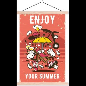 Posterhanger incl. Poster 40x60 cm - Schoolplaat - Parasol - Zomer - Retro - Textielposter - Blanke latten - Vaderdag cadeau - Geschenk - Cadeautje voor hem - Tip - Mannen