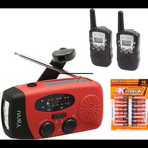 Yarvu ® - Noodpakket - Noodradio + Walkie Talkie op Batterijen + 16-Pack AAA Batterijen Geleverd - Nood Pakket - Nood Radio - AM FM- Noodrantsoen - Opwindbaar - Solar