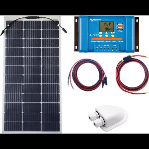 Set Flexibel Zonnepaneel 110Wp 12V Caravan, Camper, Boot, Tent of Tuinhuisje - Victron Energy BlueSolar PWM 10A LCD&USB laadregelaar - Zonnepaneel Compleet Pakket - Dakdoorvoer - Plug-Play set schematische tekening en handleiding-Monokristallijn