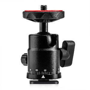 MOJOGEAR P05-C draaibare statiefkop met cold shoe - Plaats je accessoires op een lamp of telefoonhouder - Instelbare statiefkop - Rood/zwart