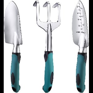 Candala 3-delige tuingereedschapsset, tuingereedschapsset van roestvrij staal, tuingereedschap, handtrommel, plantentroffel, hark