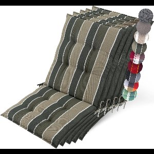 Beautissu Sun-NL – Set van 5 Premium Lage Rugleuning Kussen 100x50 cm - UV-bestendig & 8cm Dik Kussen Tuinstoelkussen Antislip Bevestigingsbanden – Stevige Stof Groen Gestreept