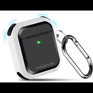 Schokbestendig Hoesje - Geschikt voor Apple AirPods 2 & 1e Generatie - Hardcase Met Sleutelhanger - Zwart & Wit