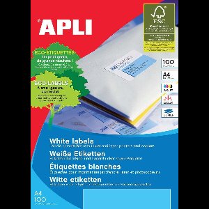Stickers/etiketten Apli 100 Lakens 99,1 x 67,7 mm Wit A4