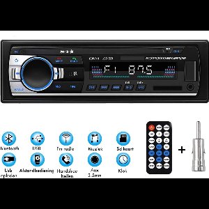 Autoradio - Bluetooth - USB - Aux - Incl. Antenne en Afstandbediening - Enkel Din - Voor alle auto's - Handsfree bellen - Fm radio