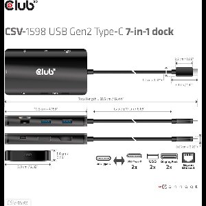 CLUB3D USB Gen2 Type-C to Dual DisplayPort 4k60Hz 7-in-1 HUB - 2x Displayport