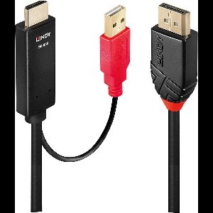 LINDY 41428 HDMI-kabel Aansluitkabel DisplayPort-stekker, HDMI-A-stekker, USB-A stekker 5.00 m Zwart, Rood