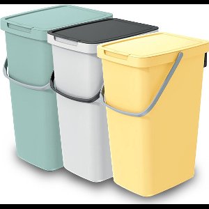 Keden GFT/rest afvalbakken set - 3x - 20L - Groen/geel/wit - 23 x 29 x 45 cm - afval scheiden