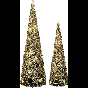Countryfield LED kegels - kerstboom lampen - 2x- goud - H60, H80cm - warm wit - timer