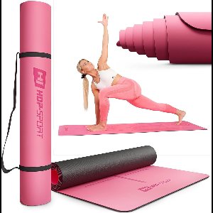 Hop-Sport Yogamat - Duurzame Antislip Pilates- en Gymnastiekmat met Rubbercoating - 183 x 68 cm, 0,5 cm Dikte - Inclusief Draagriem en Body Alignment Lines - Comfortabele Yoga Mat in Roze