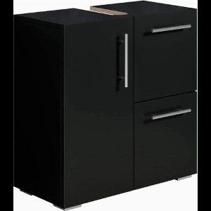 Luxe Wastafel Onderkast – Met Uitsparing – 2 Lades – Badkamer Kastje – Staand – Veel Opbergruimte – Modern Design – Zwart