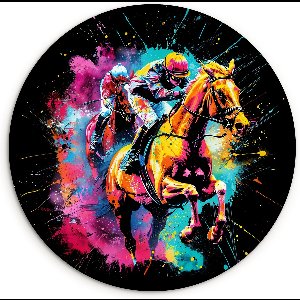 WallCircle® Wandcirkel 90x90 cm - Muurcirkel Graffiti - Sport - Paard rensport - Paardrijden - Kinderkamer - Meisjes - Muurdecoratie cirkel woonkamer - Wanddecoratie slaapkamer - Kamer decoratie accessoires - Ronde schilderijen binnen